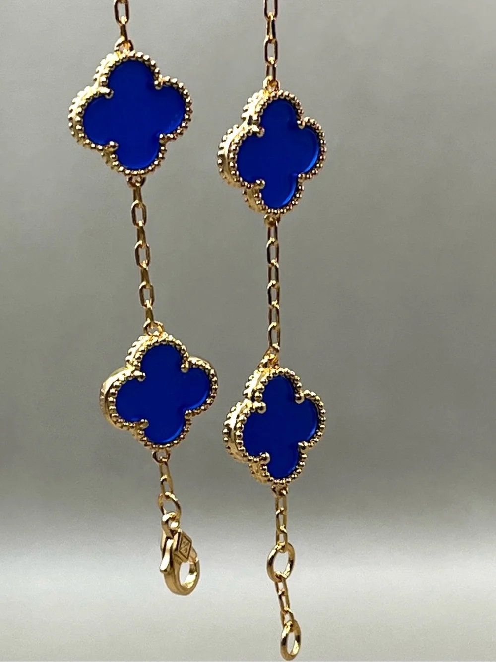 Gold-Plated Blue Clover Link Bracelet - Women Jewelry - 7.5”